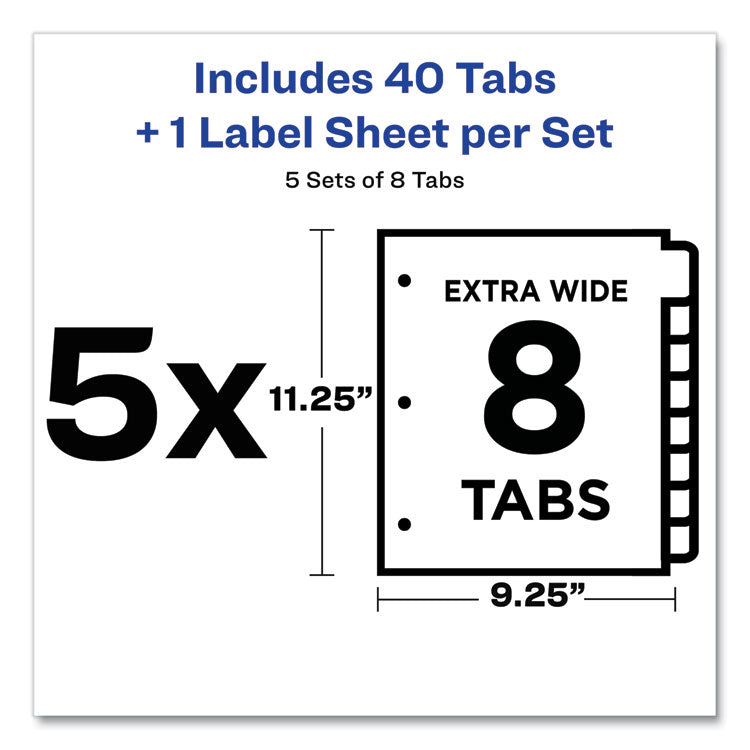 Print and Apply Index Maker Clear Label Dividers, Extra Wide Tabs, 8-Tab, 11.25 x 9.25, White, 5 Sets