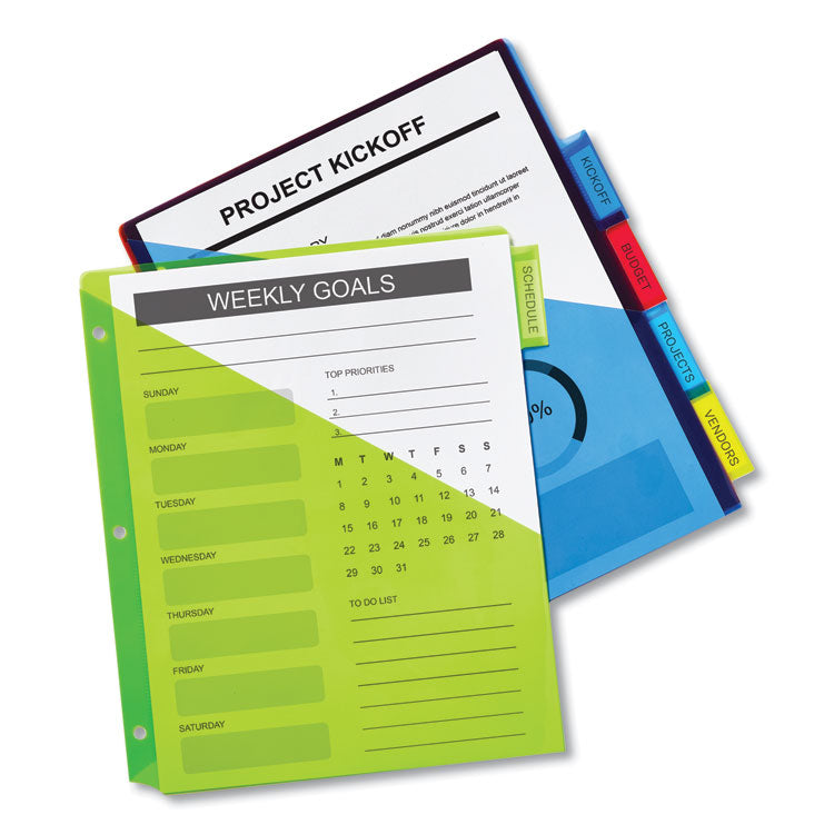 Insertable Big Tab Plastic 1-Pocket Dividers, 5-Tab, 11.13 X 9.25, Assorted, 1 Set