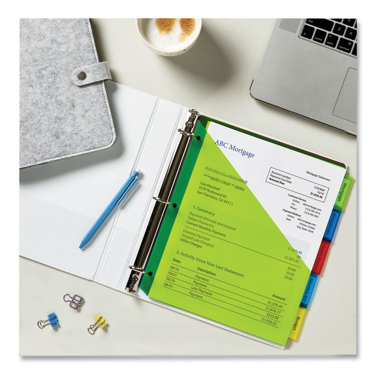 Insertable Big Tab Plastic 1-Pocket Dividers, 5-Tab, 11.13 X 9.25, Assorted, 1 Set