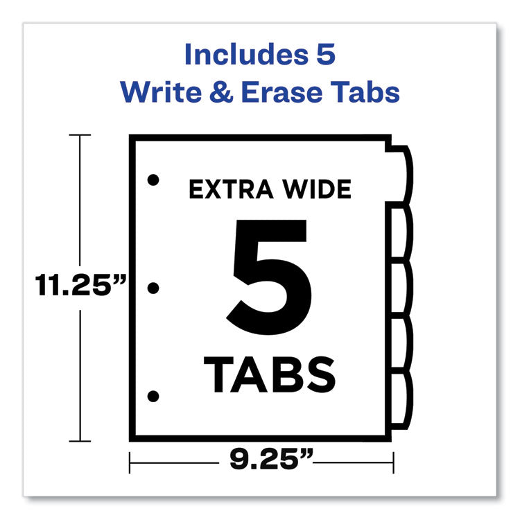 Write and Erase Big Tab Durable Plastic Dividers, Expandable Pocket, 3-Hole Punched, 5-Tab, 11 x 8.5, Assorted, 1 Set