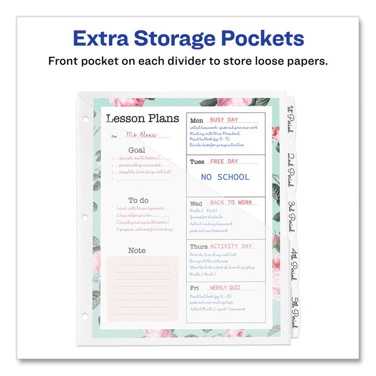 Write and Erase Durable Plastic Dividers with Straight Pocket, 5-Tab, 11.13 x 9.25, White, 1 Set