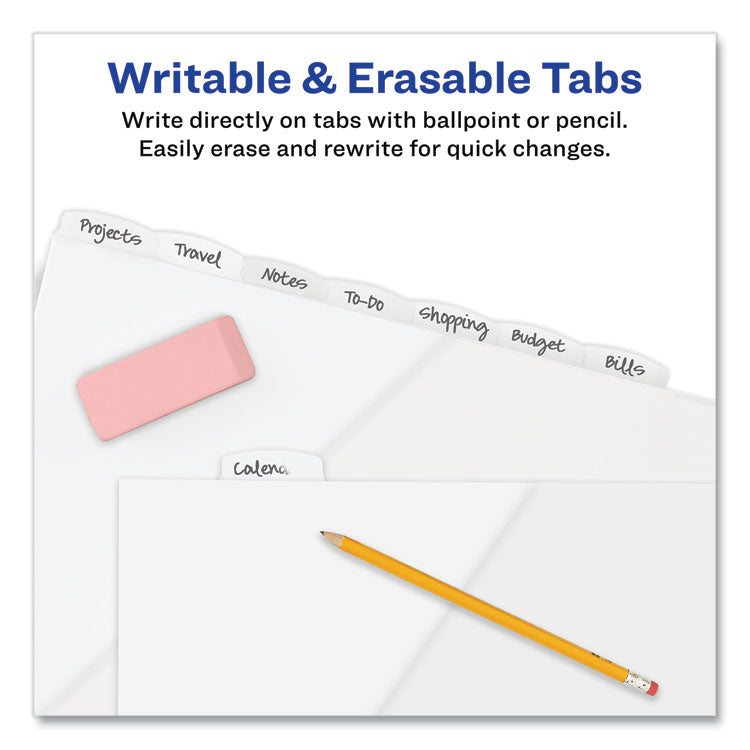 Write and Erase Durable Plastic Dividers with Straight Pocket, 8-Tab, 11.13 x 9.25, White, 1 Set