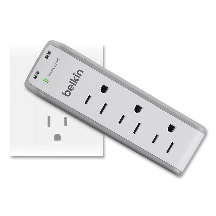 SurgePlus USB Swivel Charger, 3 AC Outlets/2 USB Ports, 918 J, White
