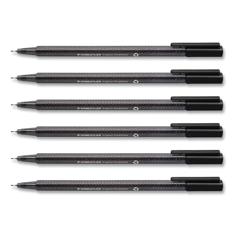 Triplus Fineliner Porous Point Pen, Stick, Fine 0.3 mm, Black Ink, Clear Barrel, 6/Pack