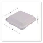 Vanguard Renewable and Compostable Sugarcane Clamshells, 3 Compartments, 8 x 8 x 3, White, 200/Carton