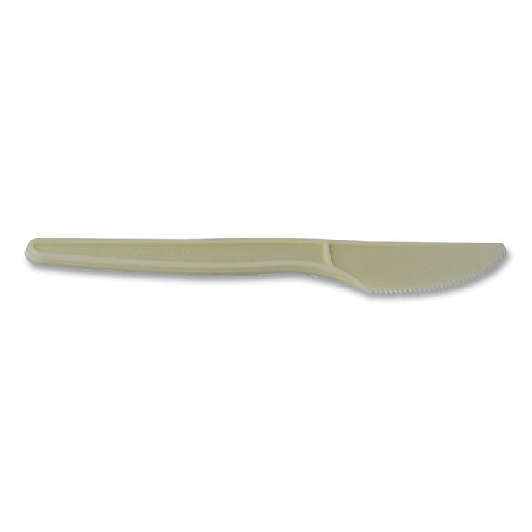 EcoSense Renewable Plant Starch Cutlery, Knife, Plastic, Cream, 50/Pack