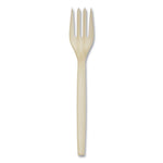 EcoSense Renewable Plant Starch Cutlery, Fork, Plastic, Cream, 50/Pack