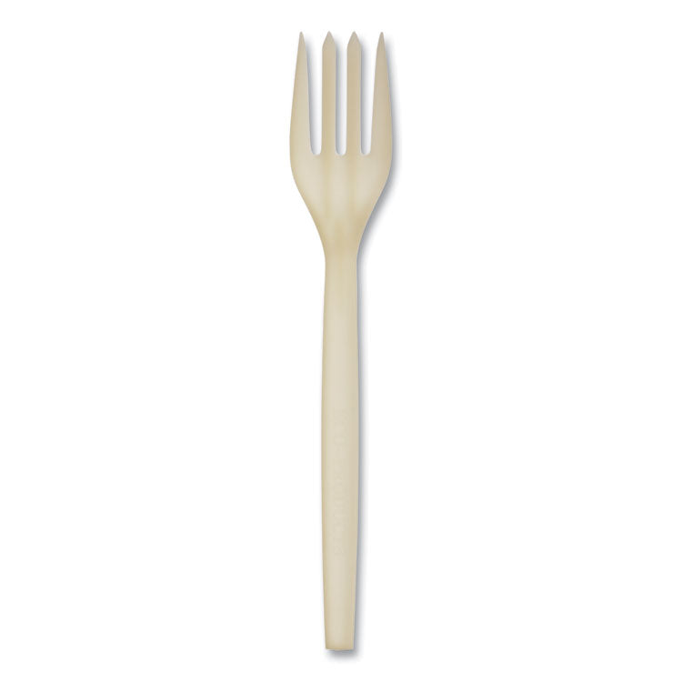 EcoSense Renewable Plant Starch Cutlery, Fork, Plastic, Cream, 50/Pack