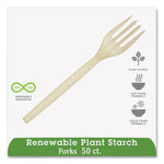 EcoSense Renewable Plant Starch Cutlery, Fork, Plastic, Cream, 50/Pack