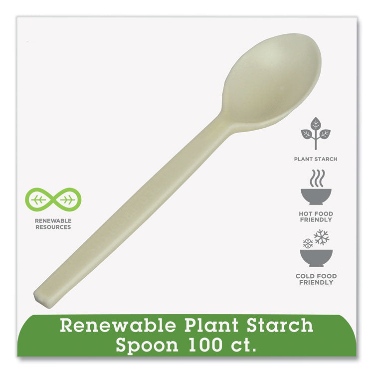 EcoSense Renewable Plant Starch Cutlery, Spoon, Plastic, Cream, 50/Pack