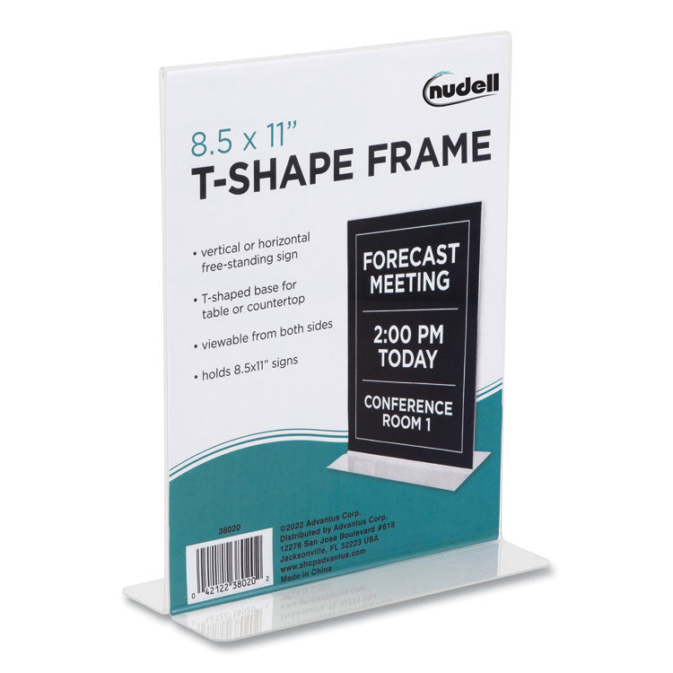 Clear Plastic T-Shaped Countertop Sign Holder, Two-Sided, Bottom-Load, Horizontal/Vertical Orientation, 8.5 x 11 Insert