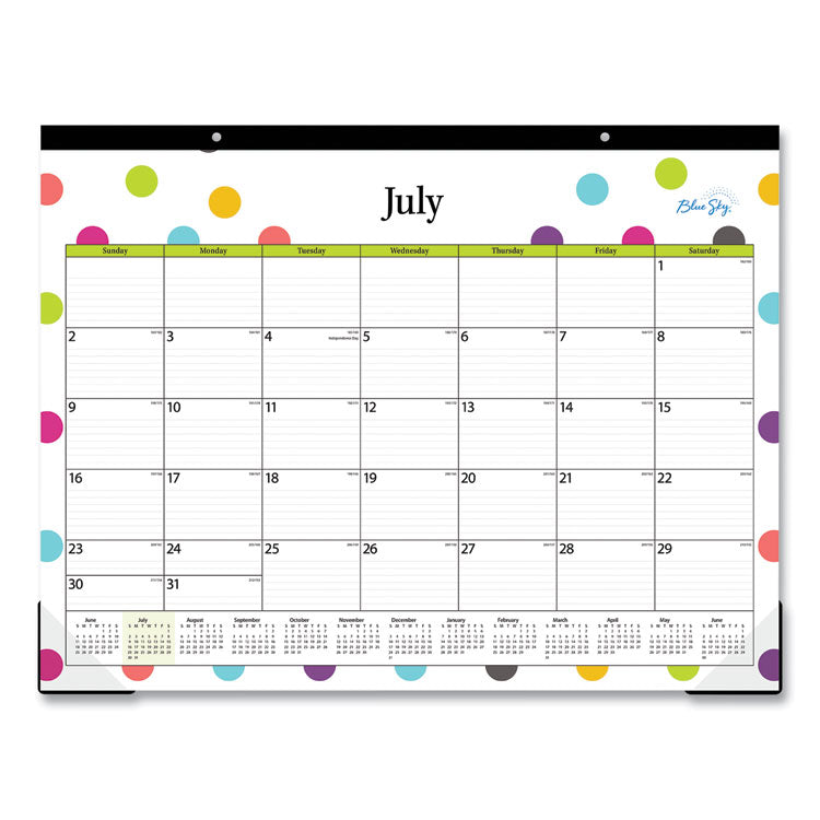 Teacher Dots Academic Desk Pad, 22 x 17, Black Binding, Clear Corners, 12-Month (July to June): 2025 to 2026