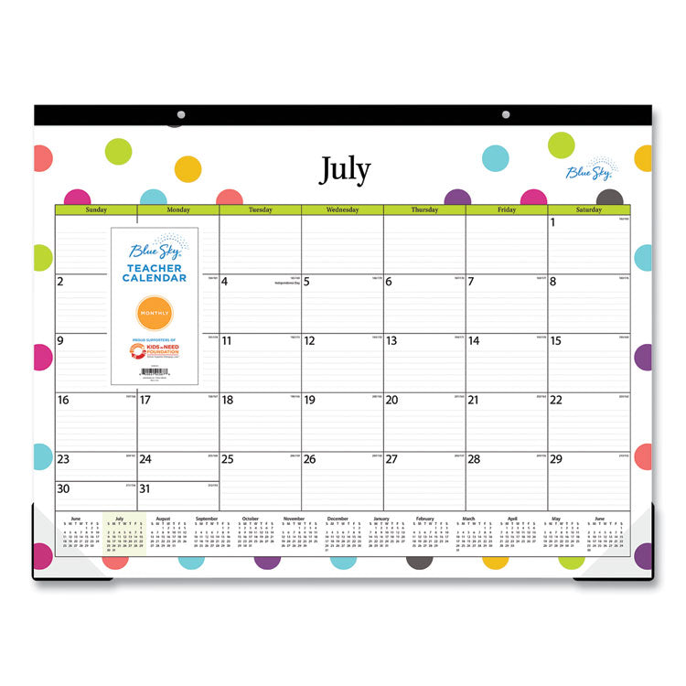 Teacher Dots Academic Desk Pad, 22 x 17, Black Binding, Clear Corners, 12-Month (July to June): 2025 to 2026