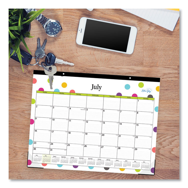 Teacher Dots Academic Desk Pad, 22 x 17, Black Binding, Clear Corners, 12-Month (July to June): 2025 to 2026