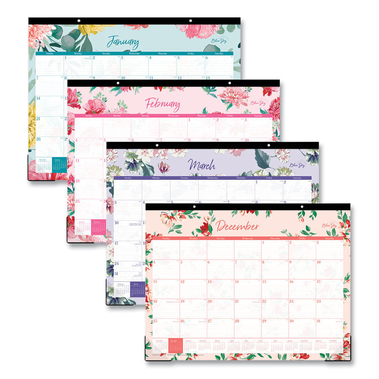 Reflections Desk Pad Calendar, Floral Artwork, 22 x 17, Assorted Sheet Colors, Black Binding, 12-Month (Jan to Dec): 2025
