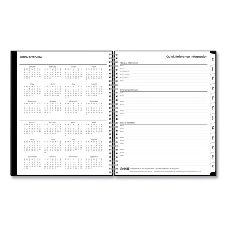 Teacher's Solid Black Weekly/Monthly Lesson Planner, 2025 to 2026, Nine Classes, Black Cover, (70) 11 x 8.5 Pages