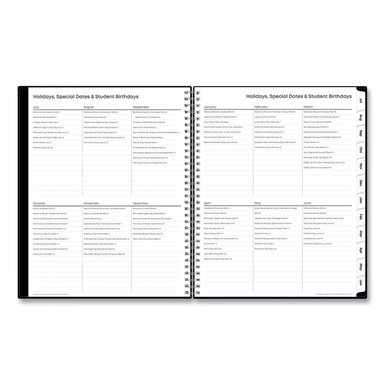 Teacher's Solid Black Weekly/Monthly Lesson Planner, 2025 to 2026, Nine Classes, Black Cover, (70) 11 x 8.5 Pages