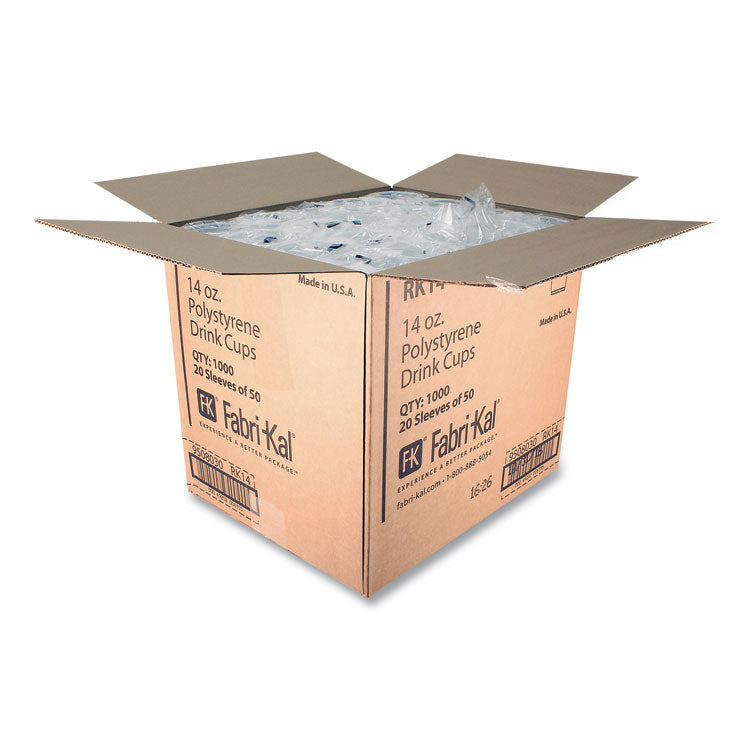 RK Ribbed Cold Drink Cups, 14 oz, Plastic, Clear, 50/Sleeve, 20 Sleeves/Carton