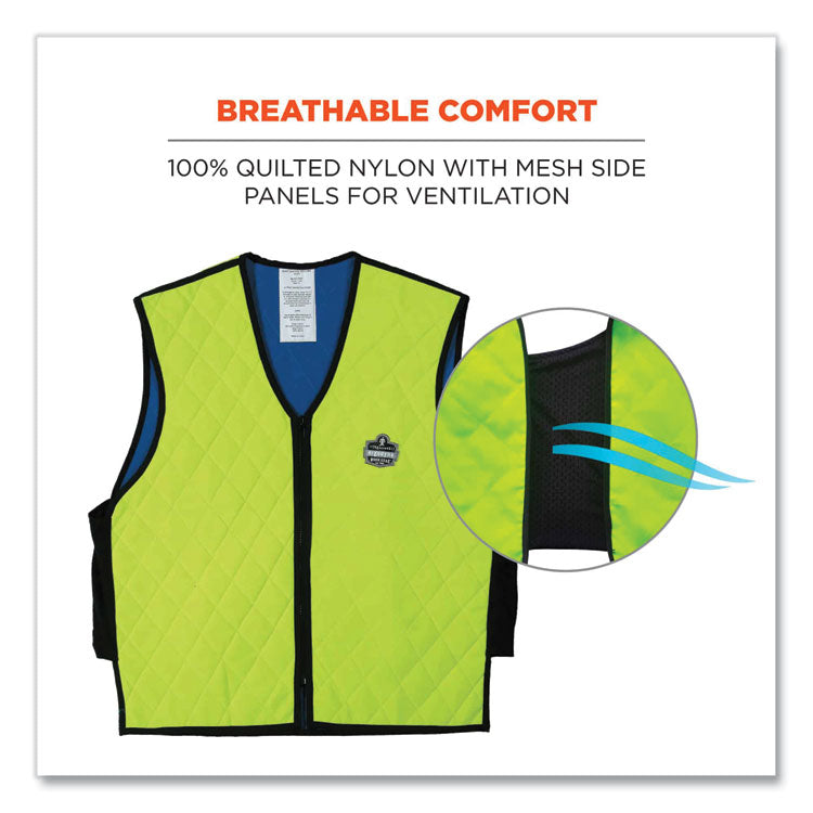 Chill-Its 6665 Embedded Polymer Cooling Vest with Zipper, Nylon/Polymer, Large, Lime