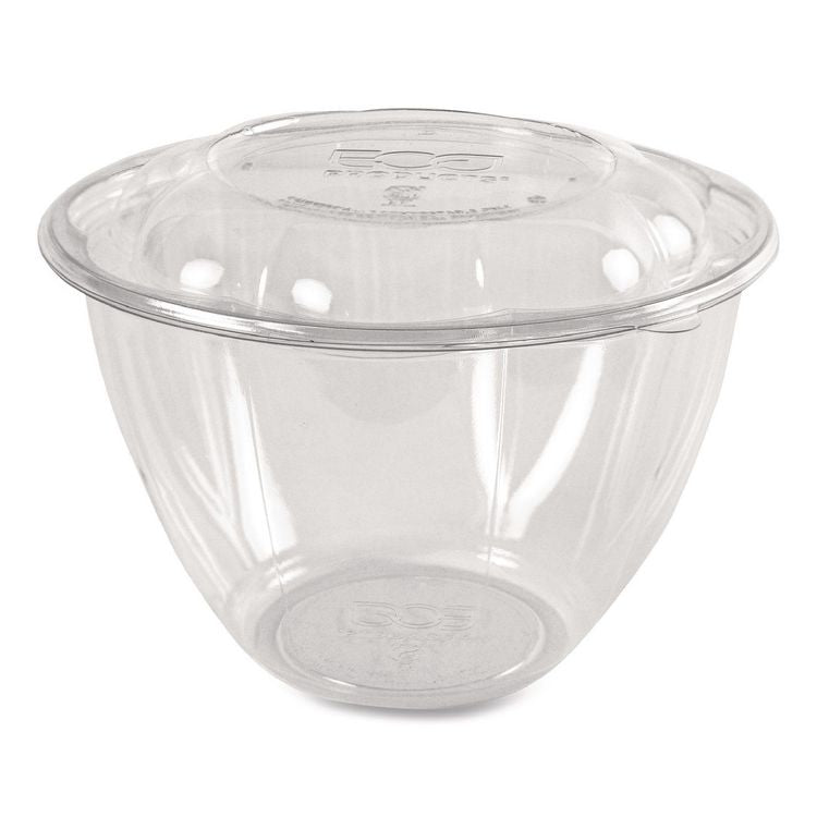 Renewable and Compostable Salad Bowls with Lids, 48 oz, Clear, Plastic, 150/Carton
