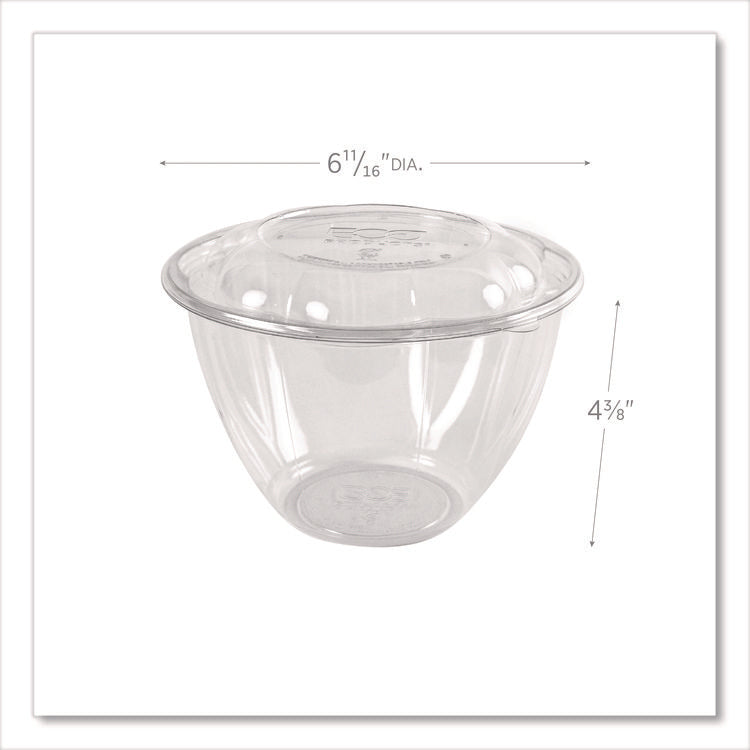 Renewable and Compostable Salad Bowls with Lids, 48 oz, Clear, Plastic, 150/Carton