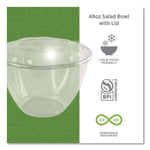 Renewable and Compostable Salad Bowls with Lids, 48 oz, Clear, Plastic, 150/Carton