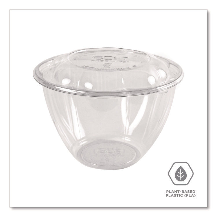 Renewable and Compostable Salad Bowls with Lids, 48 oz, Clear, Plastic, 150/Carton