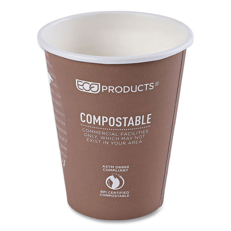 World Art Renewable and Compostable Hot Cups, 8 oz, Paper, Brown/White, 50/Pack, 20 Packs/Carton