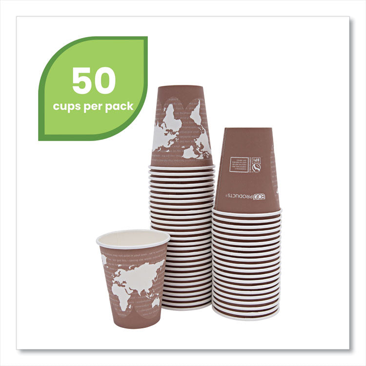 World Art Renewable and Compostable Hot Cups, 8 oz, Paper, Brown/White, 50/Pack