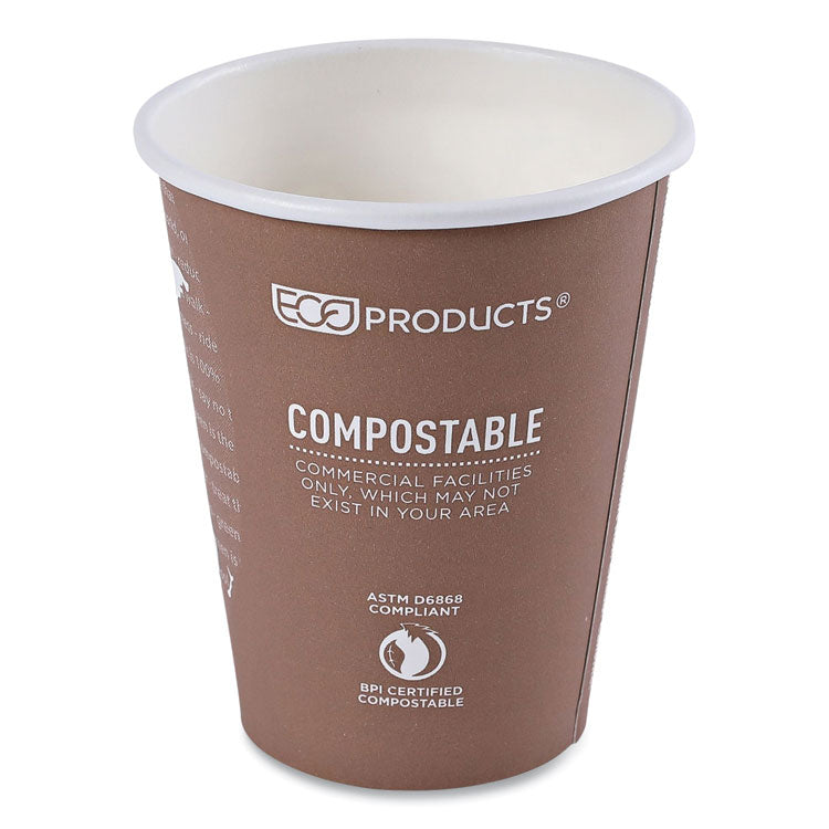 World Art Renewable and Compostable Hot Cups, 8 oz, Paper, Brown/White, 50/Pack