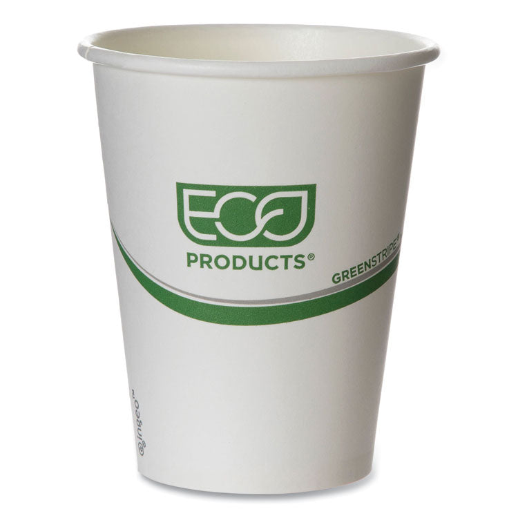 GreenStripe Renewable and Compostable Hot Cups, 12 oz, Paper, White/Green, 50/Pack, 20 Packs/Carton