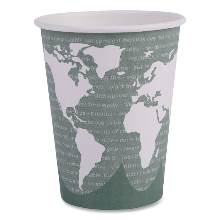 World Art Renewable and Compostable Hot Cups, 12 oz, Paper, Gray, 50/Pack