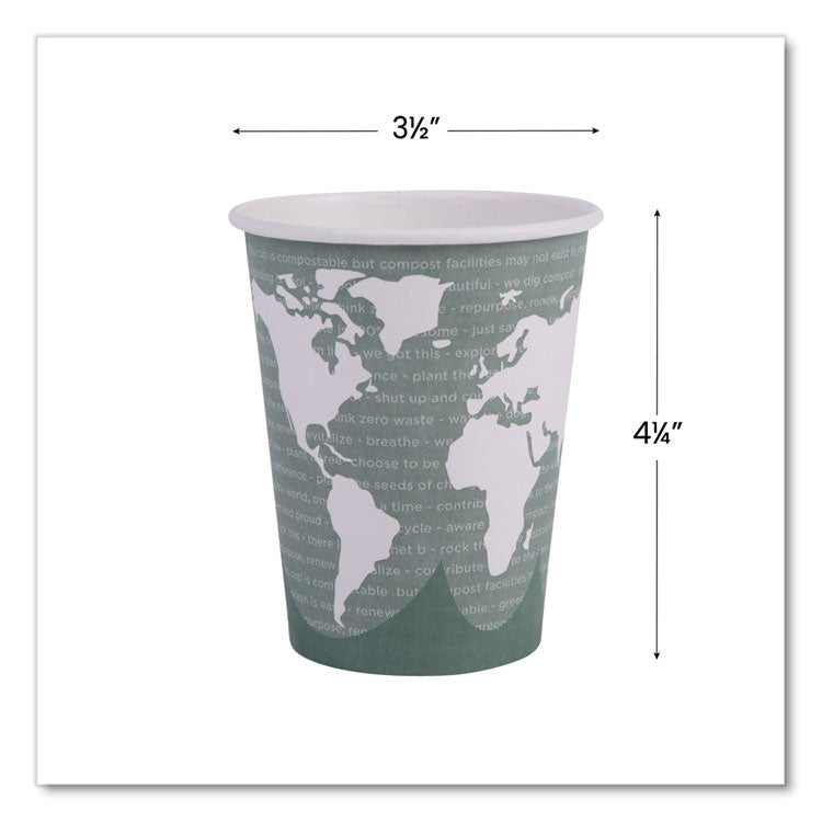 World Art Renewable and Compostable Hot Cups, 12 oz, Paper, Gray, 50/Pack