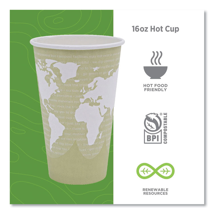 World Art Renewable and Compostable Hot Cups, 16 oz, Paper, Tan, 50/Pack, 20 Packs/Carton