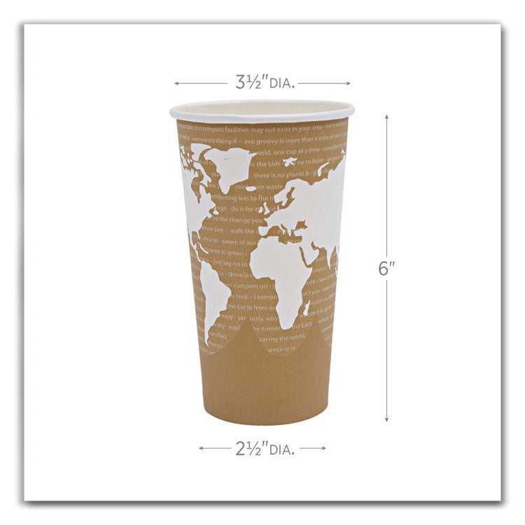 World Art Renewable and Compostable Hot Cups, 20 oz, Paper, Brown/White, 50/Pack, 20 Packs/Carton