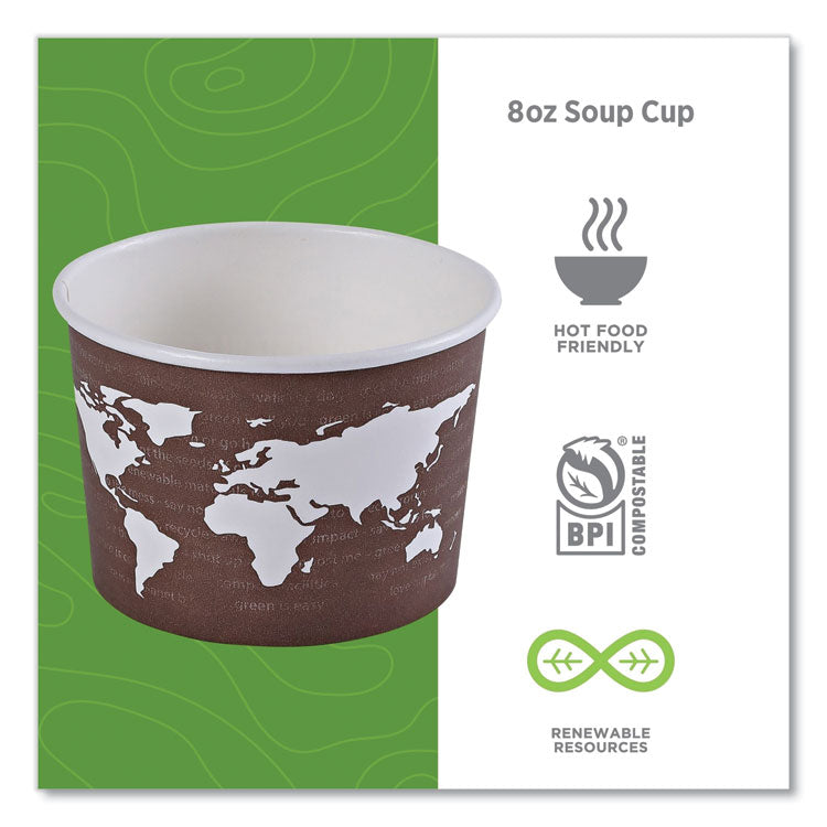 World Art Renewable and Compostable Food Container, 8 oz, 3.04" Diameter x 2.3" h, Brown, Paper, 50/Pack, 20 Packs/Carton