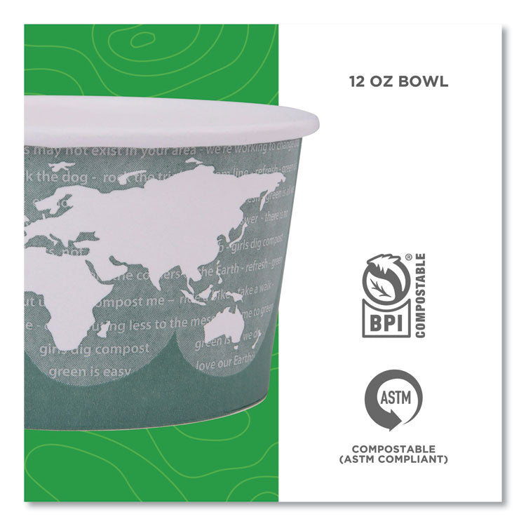 World Art Renewable and Compostable Food Container, 12 oz, 4.05" Diameter x 2.5" h, Green, Paper, 25/Pack, 20 Packs/Carton