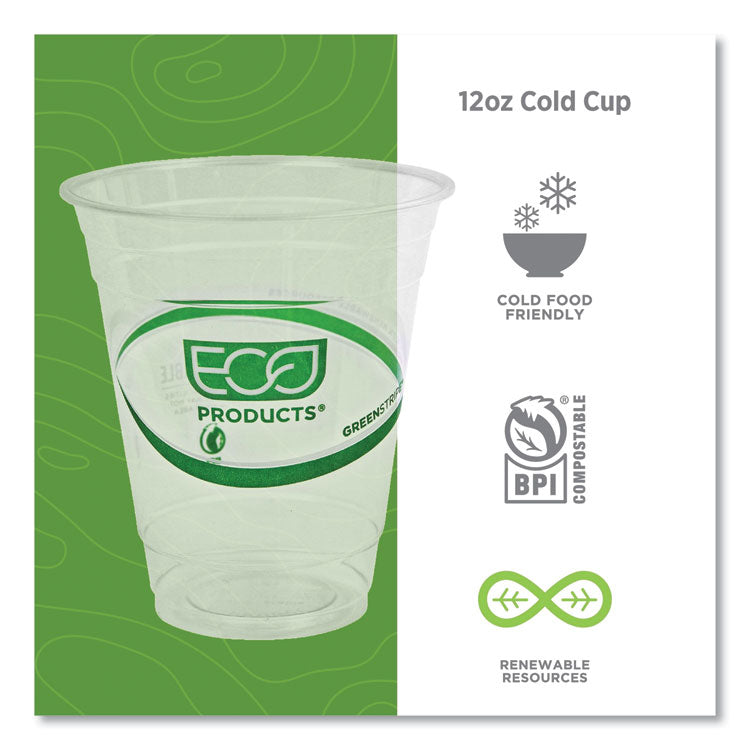 GreenStripe Renewable and Compostable Cold Cups, 12 oz, Plastic, Clear, 50/Pack, 20 Packs/Carton