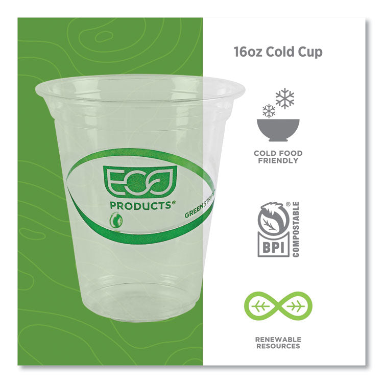 GreenStripe Renewable and Compostable Cold Cups, 16 oz, Plastic, Clear, 50/Pack, 20 Packs/Carton