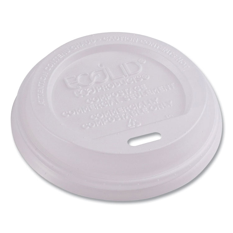 EcoLid Renewable/Compostable Hot Cup Lids, Fits 8 oz Hot Cups, Plastic, White, 50/Packs, 16 Packs/Carton