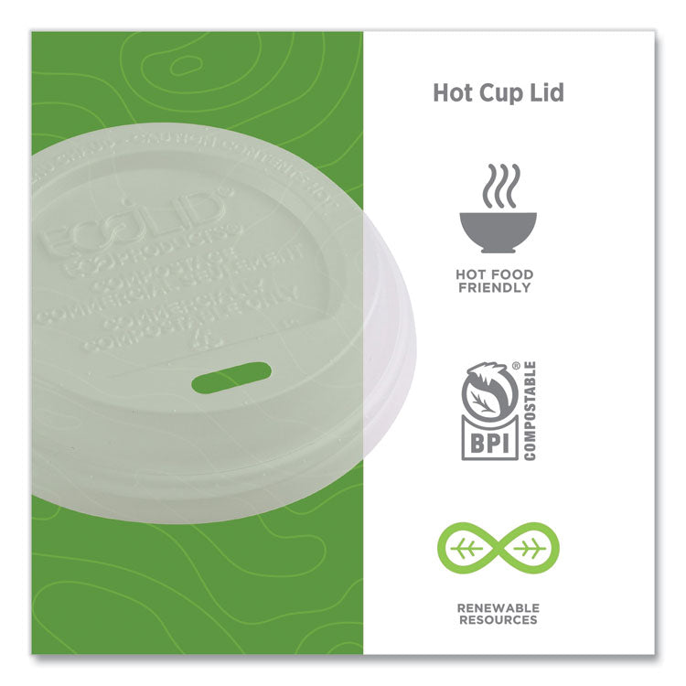 EcoLid Renewable/Compostable Hot Cup Lids, Fits 8 oz Hot Cups, Plastic, White, 50/Packs, 16 Packs/Carton