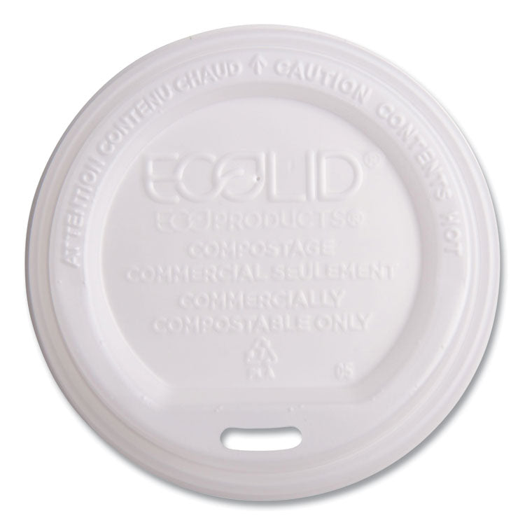 EcoLid Renewable/Compostable Hot Cup Lids, Fits 10 oz to 20 oz Hot Cups, Plastic, White, 50/Pack, 16 Packs/Carton