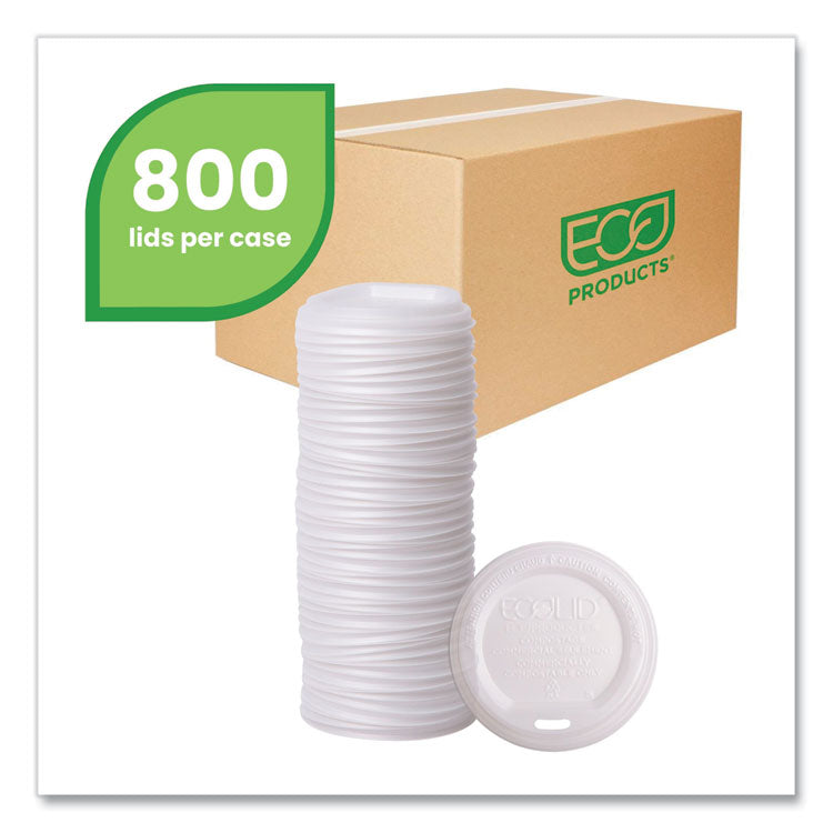 EcoLid Renewable/Compostable Hot Cup Lids, Fits 10 oz to 20 oz Hot Cups, Plastic, White, 50/Pack, 16 Packs/Carton