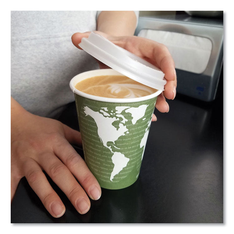 EcoLid Renewable/Compostable Hot Cup Lids, Fits 10 oz to 20 oz Hot Cups, Plastic, White, 50/Pack, 16 Packs/Carton