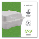 Vanguard Renewable And Compostable Sugarcane Clamshells, 6 X 6 X 3, White, 500/carton
