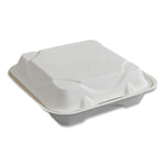 Vanguard Renewable and Compostable Sugarcane Clamshells, 9 x 9 x 3, White, 200/Carton