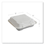 Vanguard Renewable and Compostable Sugarcane Clamshells, 9 x 9 x 3, White, 200/Carton