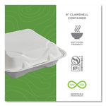 Vanguard Renewable and Compostable Sugarcane Clamshells, 9 x 9 x 3, White, 200/Carton