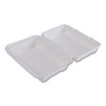 Vanguard Renewable and Compostable Sugarcane Clamshells, 9 x 6 x 3, White, 250/Carton