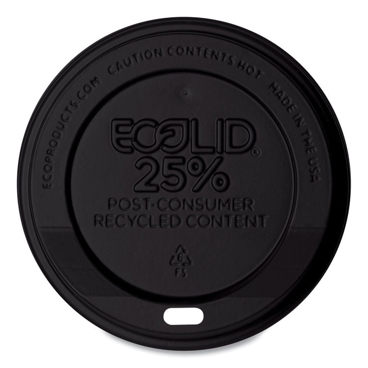 EcoLid 25% Recycled Content Hot Cup Lid, Fits 10 oz to 20 oz Hot Cups, Plastic, Black, 100/Pack, 10 Packs/Carton